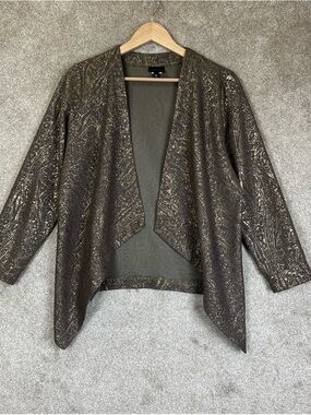 Staples Jacket Womens Small Gold Metallic Stretch Open Front Cardigan- 4546